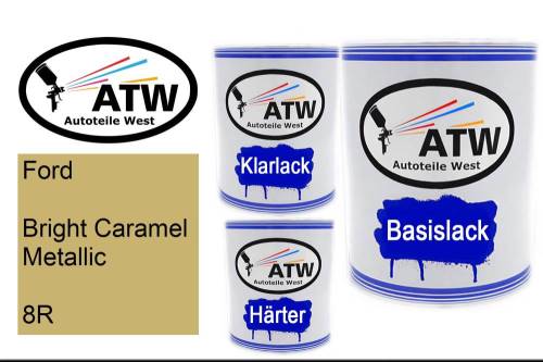 Ford, Bright Caramel Metallic, 8R: 1L Lackdose + 1L Klarlack + 500ml Härter - Set, von ATW Autoteile West.